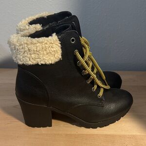 Black and Cream Lace Up Boots